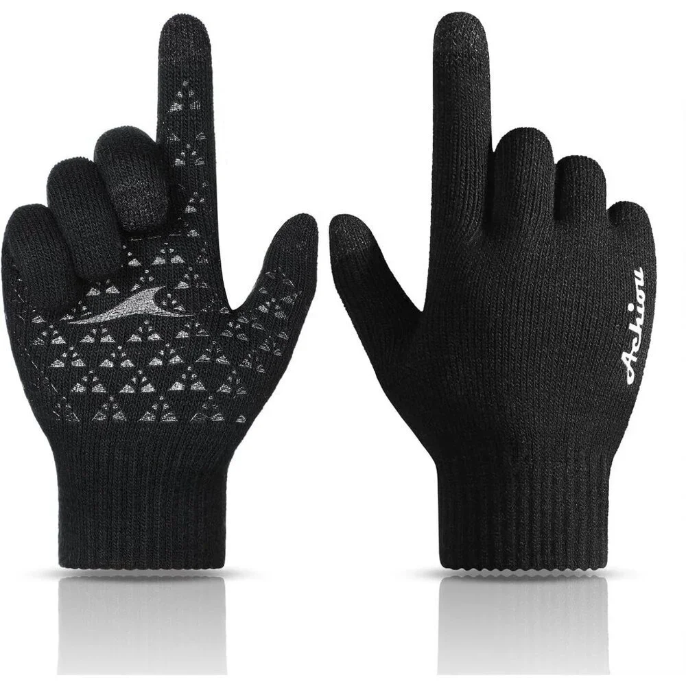 Women's Black Upgraded Touch Screen Warm Thermal Soft Knit Lining Winter Gloves